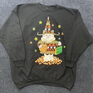 Vintage 90s MBC Sweatshirt Womens 2X Black Halloween Cat Witch Candy Corn Fleece